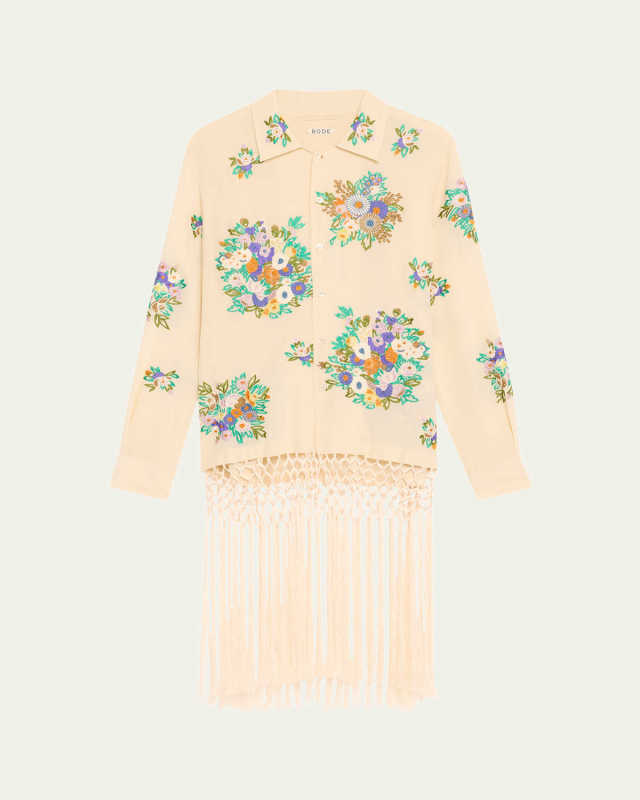 Flower Language Fringe Embroidered Shirt